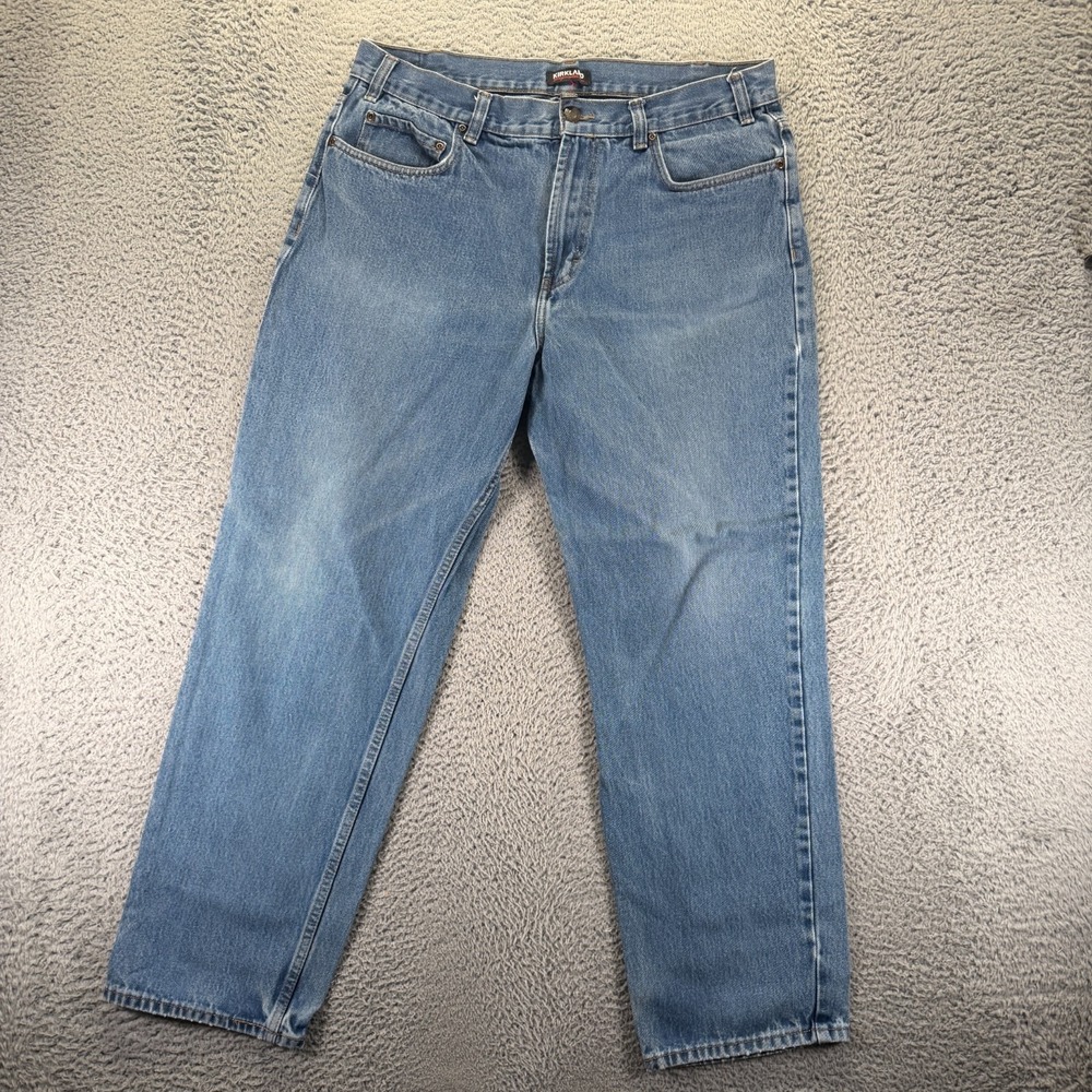 Kirkland‎ Signature Jeans Mens 38x32 Blue Cotton Denim Straight Faded Workwear